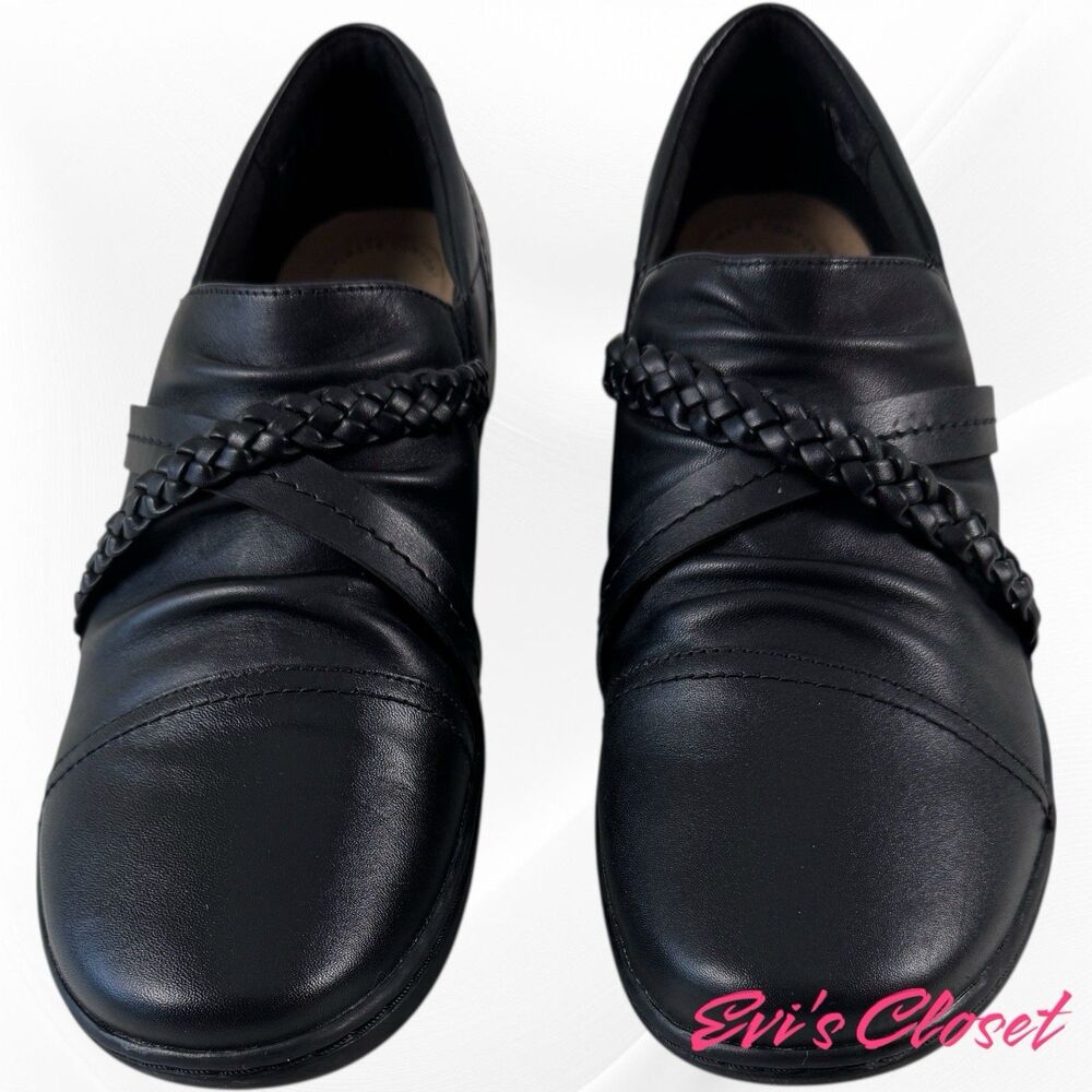 Clarks Collection Woman"s Leather Slip-Ons Cora Braid Black Sz US 9